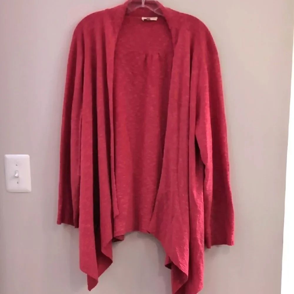 Eileen Fisher Sweater Coral Open Cardigan Knit Wrap Linen Cotton Sz 3X